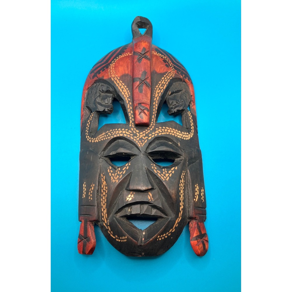 Jambo Style Tribal Mask Black Red Hand Carved Wood Wall Decor Art